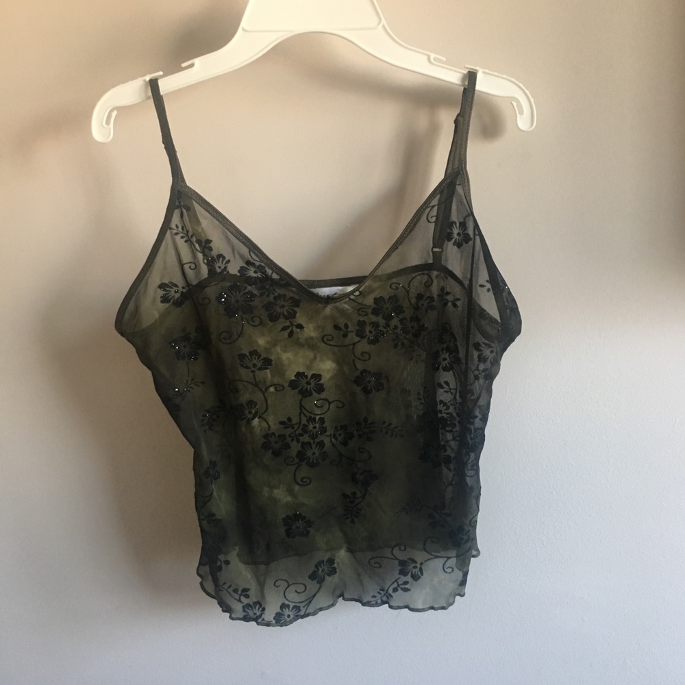 SOLD Green Mesh Floral Cami Top - Picture 1 of 3